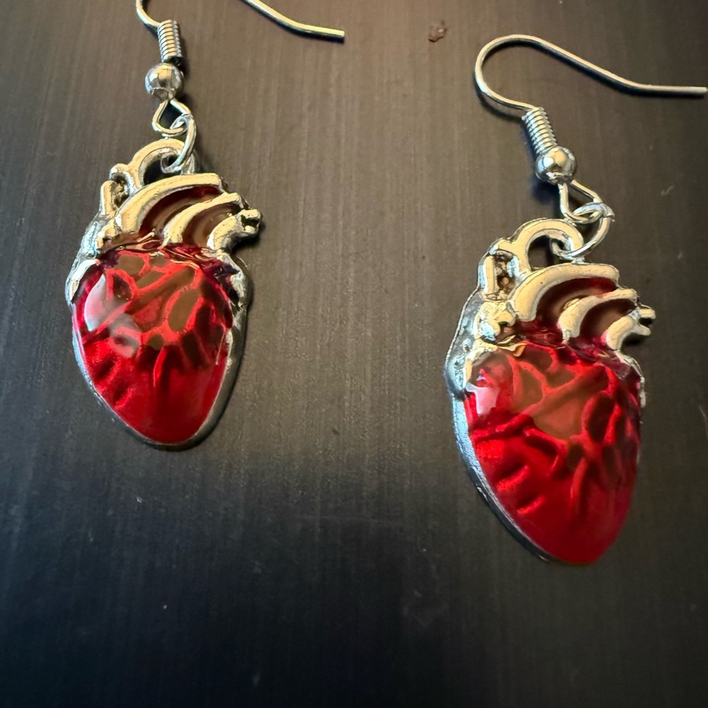 Red and Silver Heart Earrings